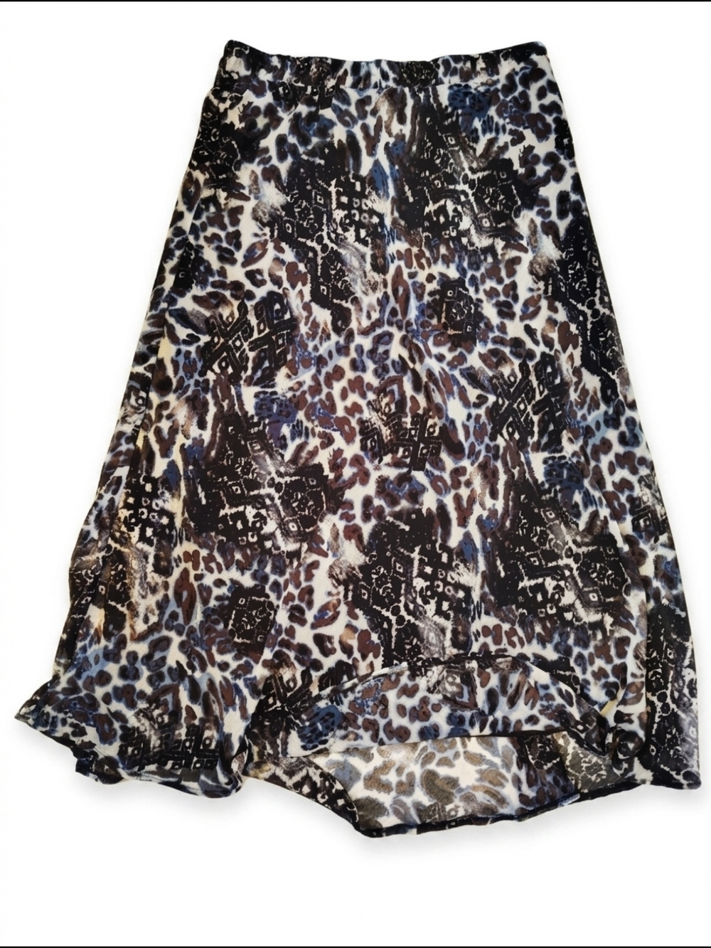 89th And Madison Boho Chic Animal Print Midi Skirt in Black and Brown Large